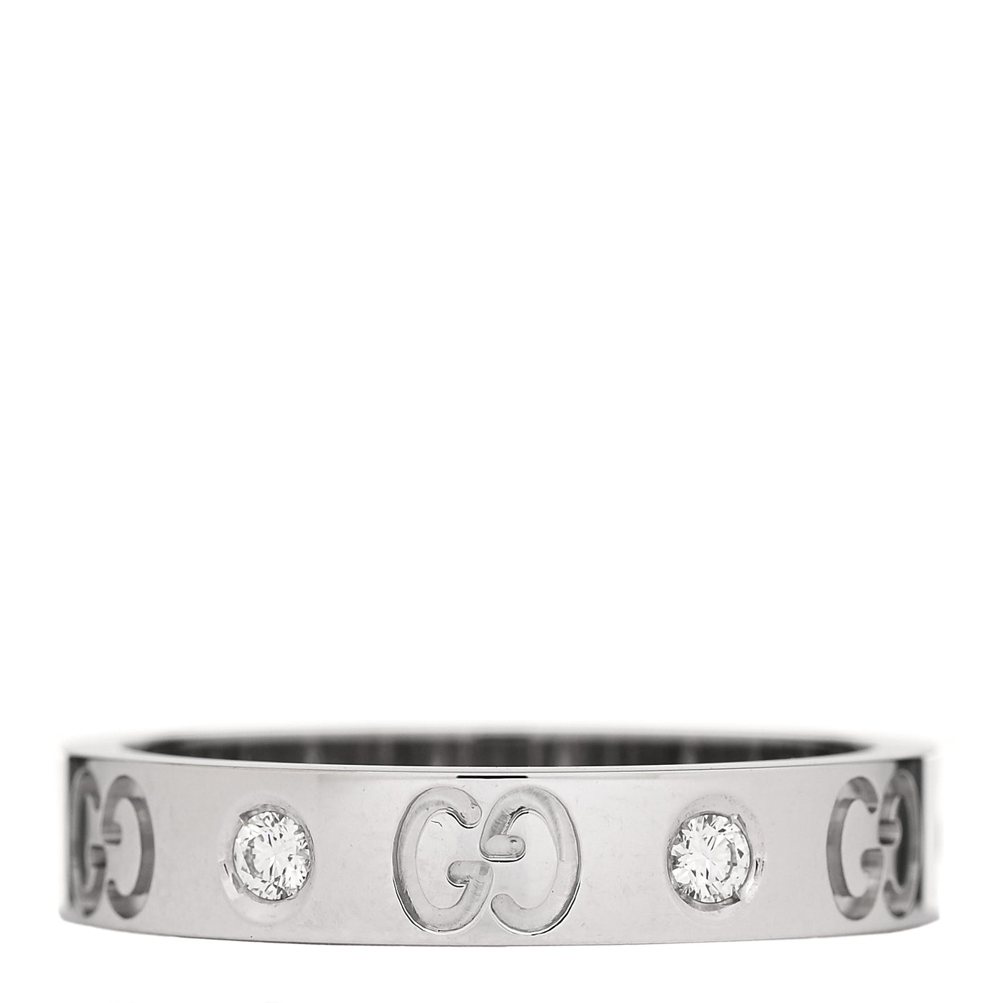 18K White Gold Diamond Icon Band Ring 56 7.5