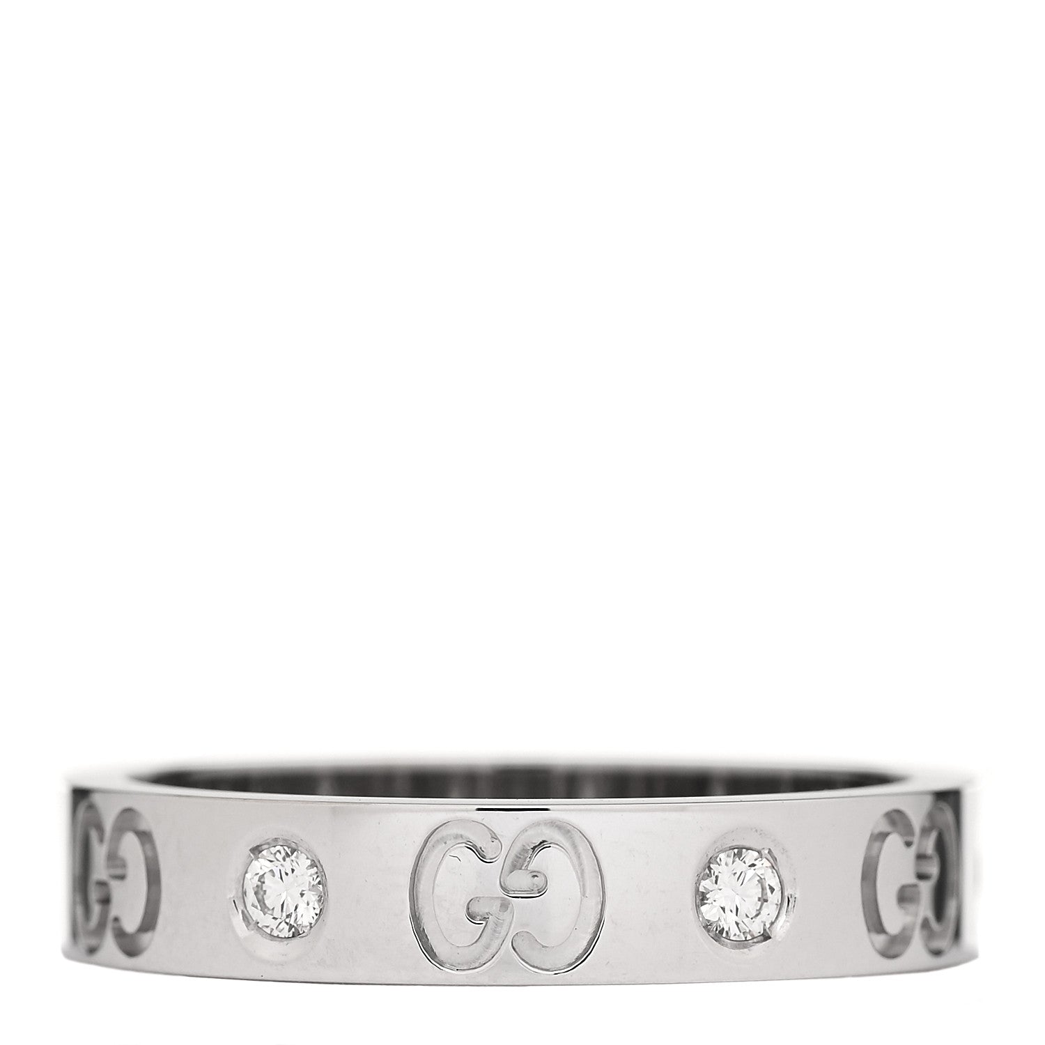 Gucci 18K White Gold Diamond Icon Band Ring 56 7.5 3 of 5