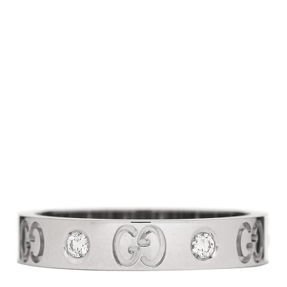 Gucci 18K White Gold Diamond Icon Band Ring 56 7.5 3 of 5