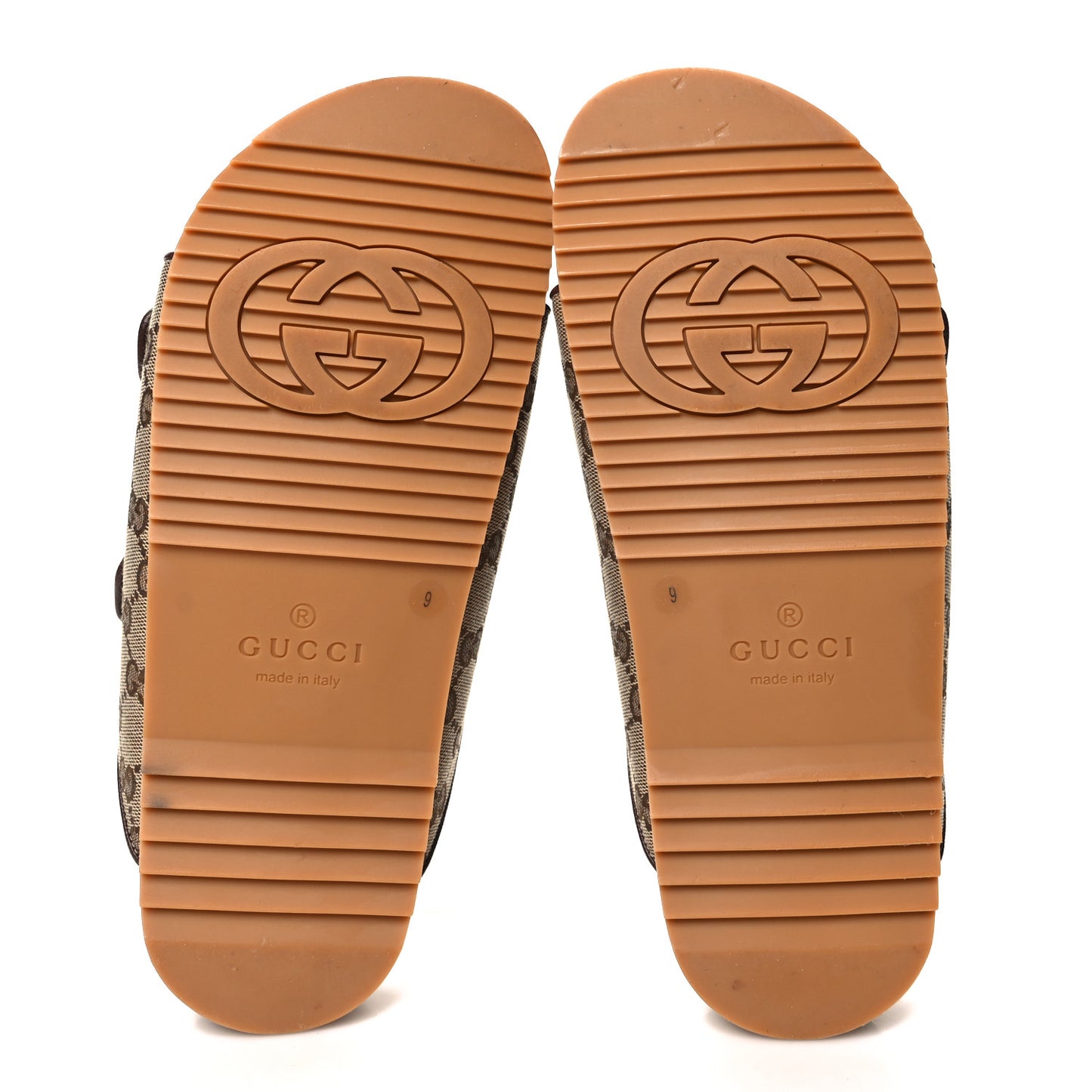 GG Monogram Lavaredo Eco Fabric Mens Slide Sandals With Straps 9 Beige Ebony Light Brown