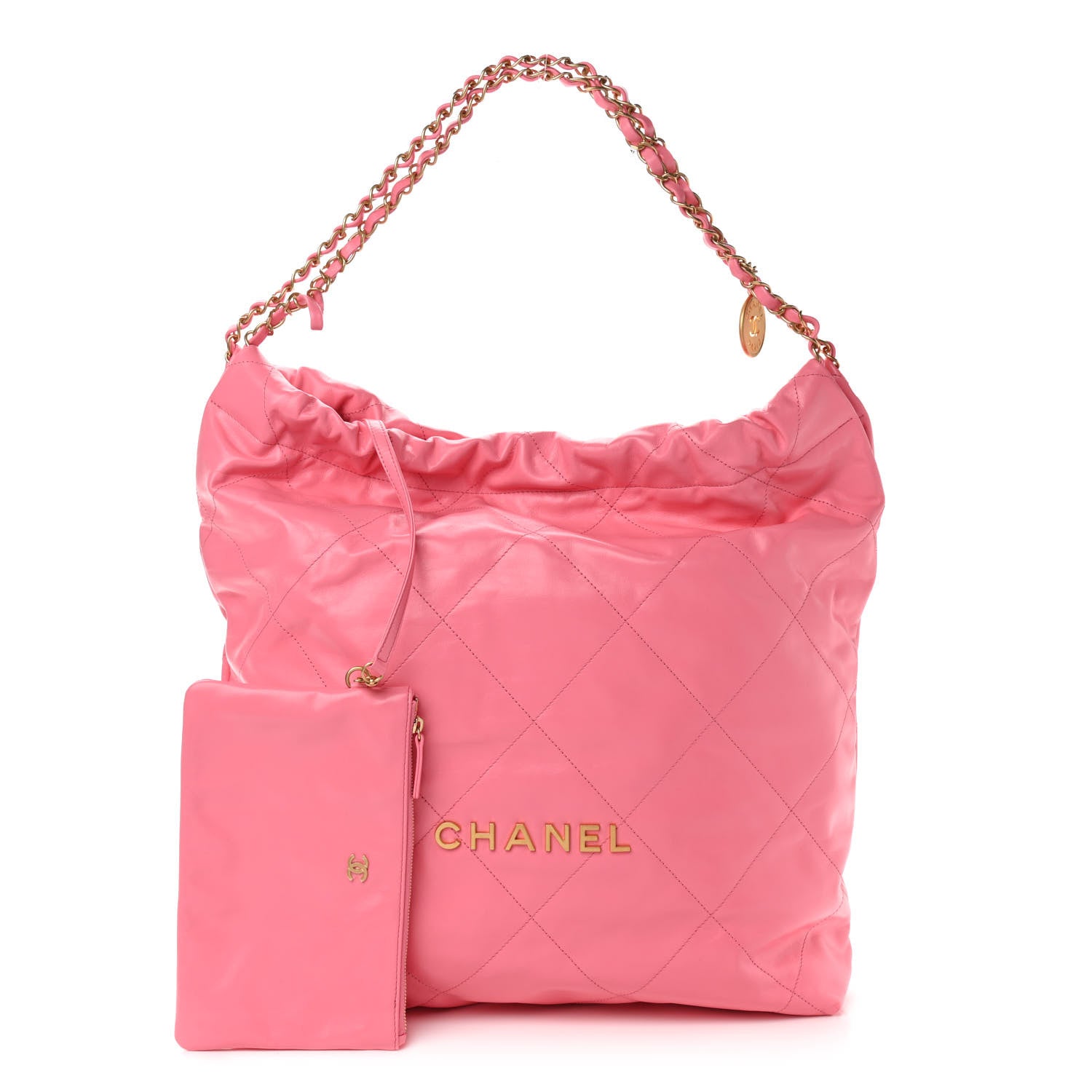 Chanel Shiny Calfskin Quilted Large Chanel 22 Coral Pink 1 of 13
