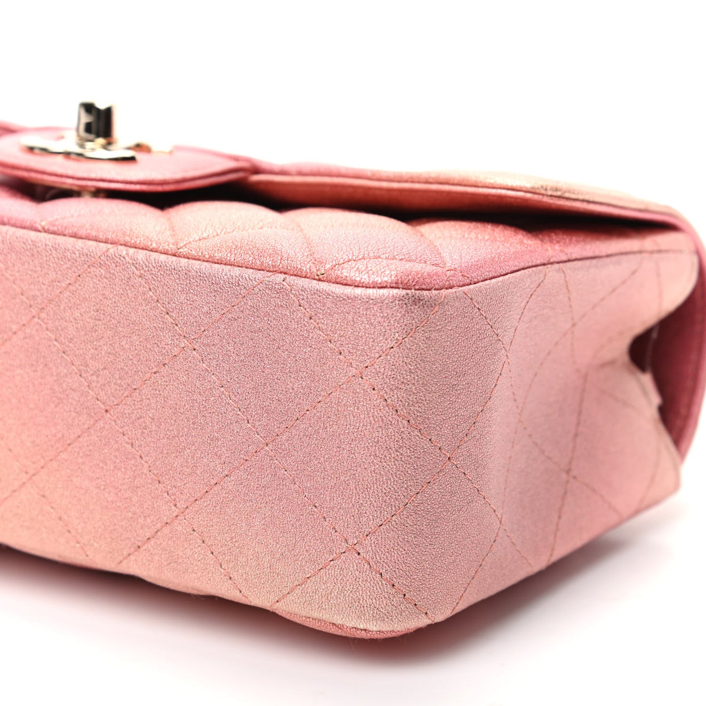 Metallic Lambskin Quilted Ombre Mini Rectangular Flap Pink