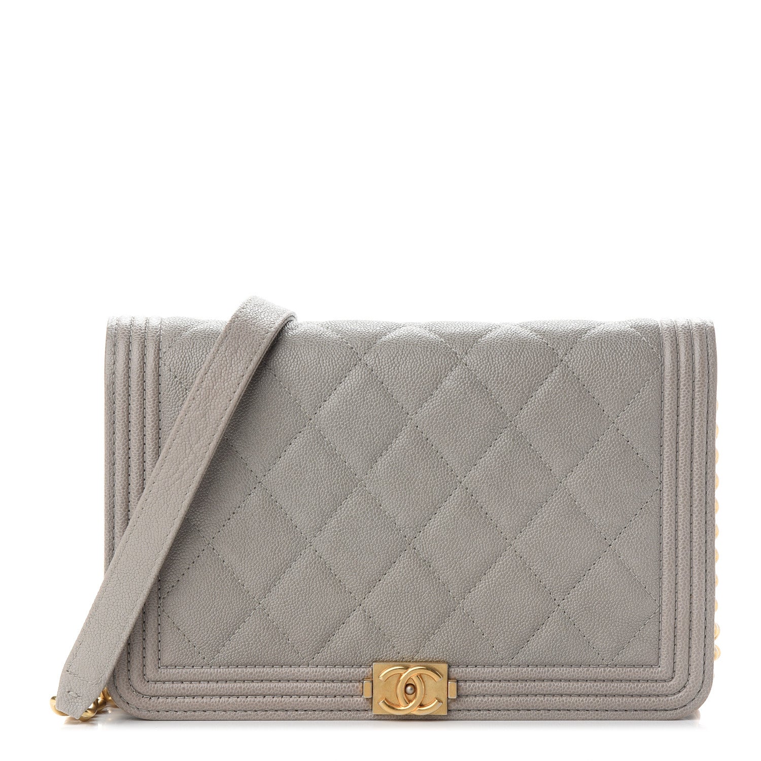 Chanel Caviar Quilted Boy Wallet On Chain WOC Grey 1 of 10