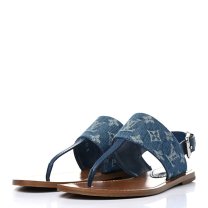 Louis Vuitton Monogram Denim Starboard Flat Thong Sandal 37 Blue 3 of 8