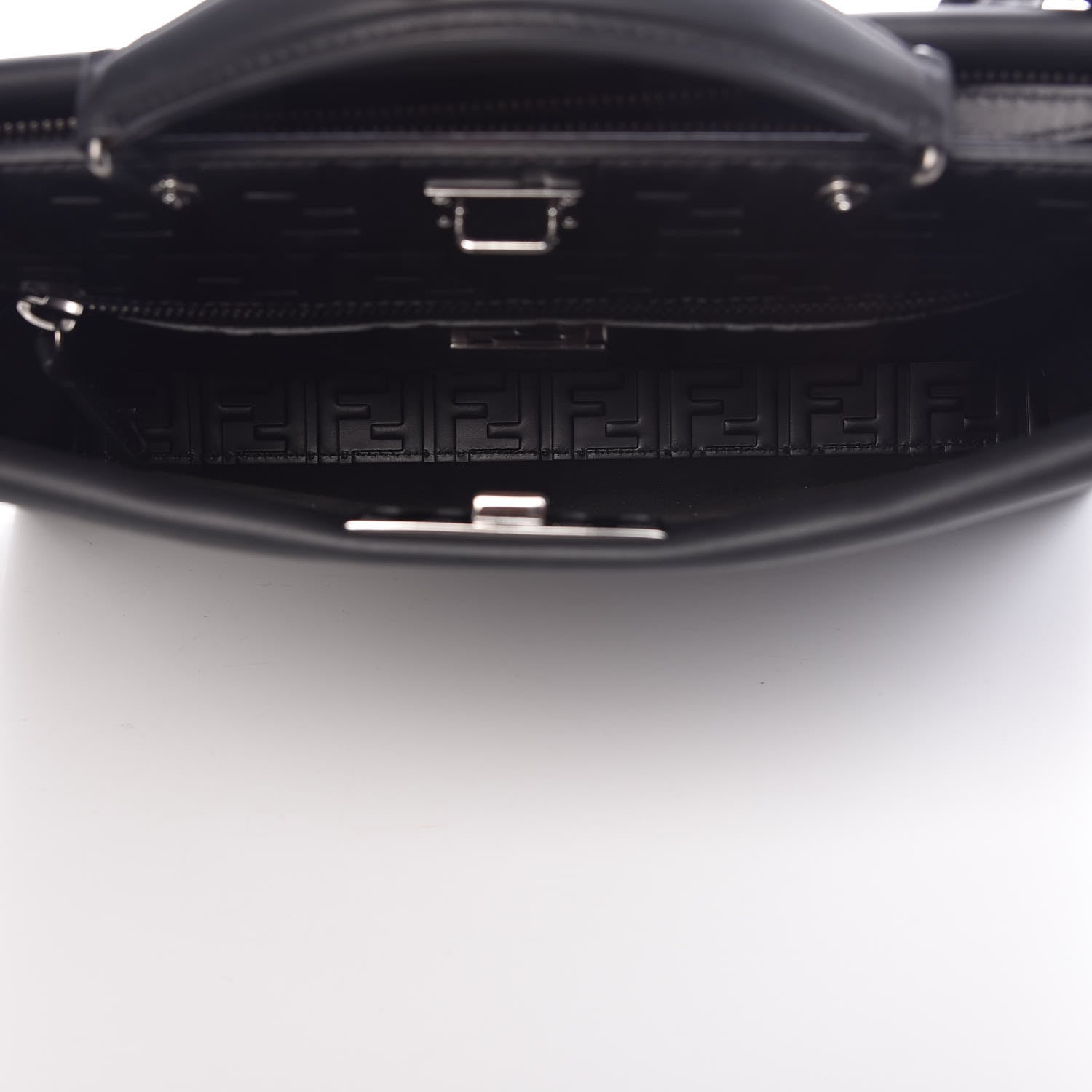 Fendi Vitello Grace FF 1974 Embossed Large Peekaboo Iconic Fit Satchel Black 5 of 15