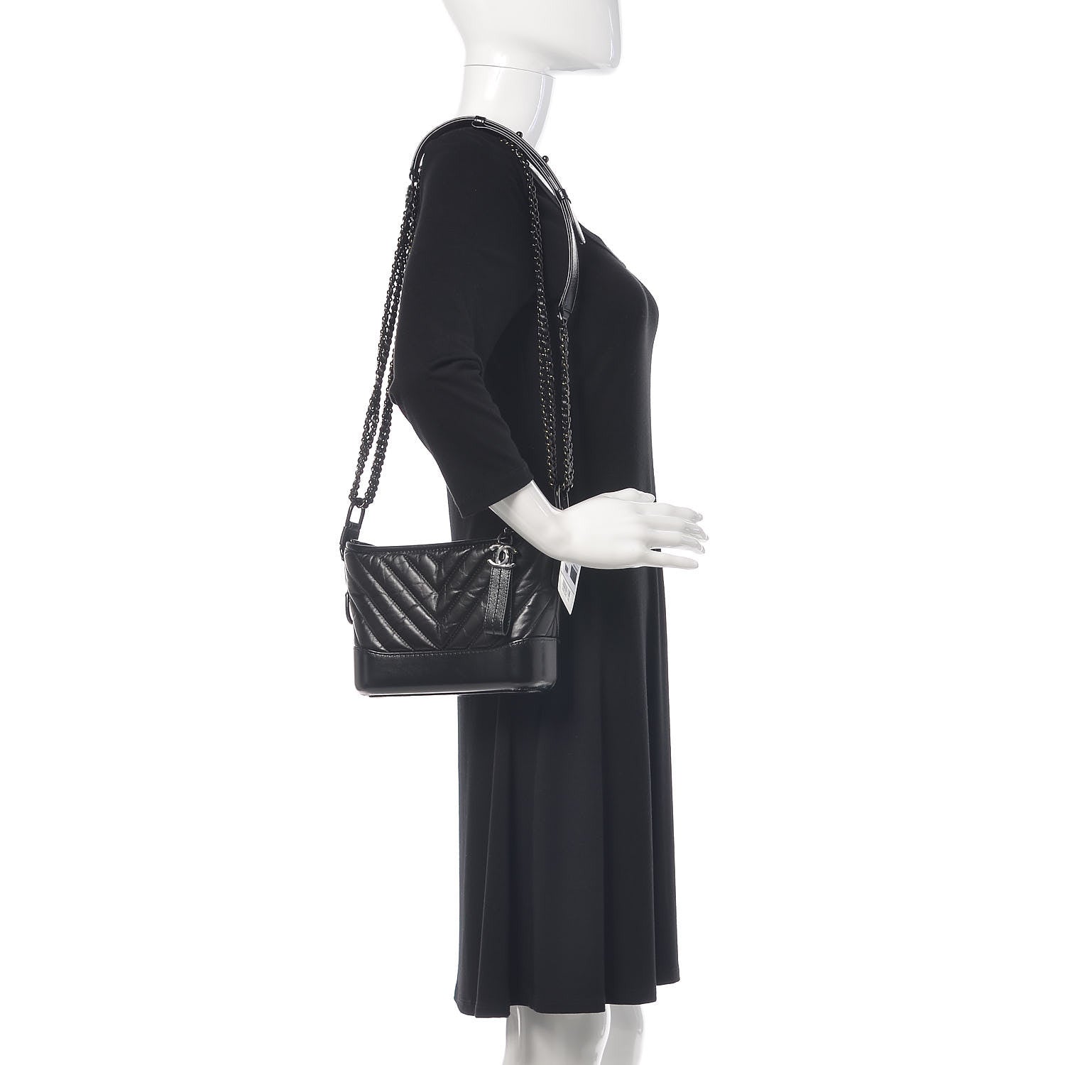 Chanel Aged Calfskin Chevron Quilted Small Gabrielle Hobo So Black 2 of 10
