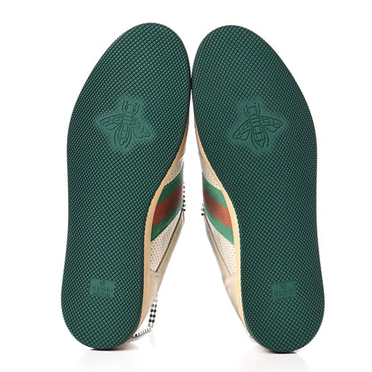Gucci Nubuck Calfskin Web Removable Crystals Mens Screener Sneakers 12 Dusty Milk New Mystic White 5 of 11