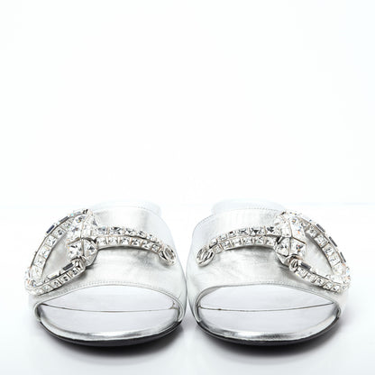 Gucci Metallic Nappa Crystal Maxine Horsebit Slide Sandals 38.5 Silver 2 of 10