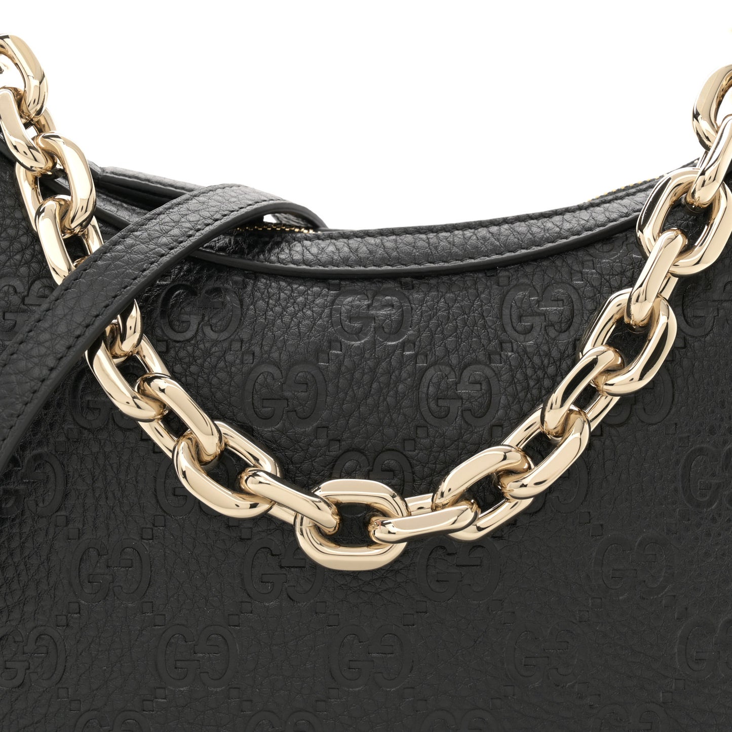 GG Grainy Calfskin Emblem Small Half Moon Shoulder Bag Black
