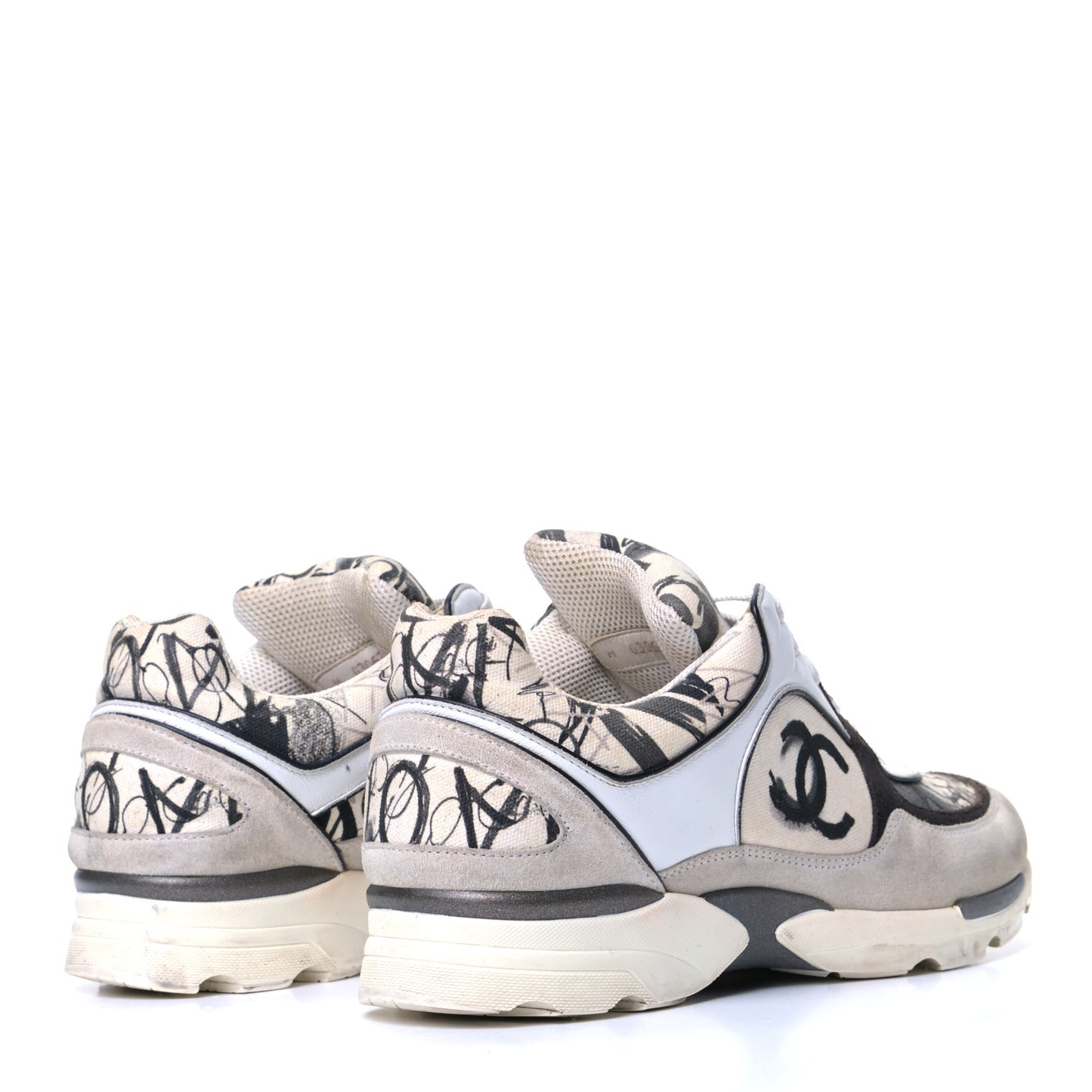 Suede Calfskin CC Sneakers 39 White Black