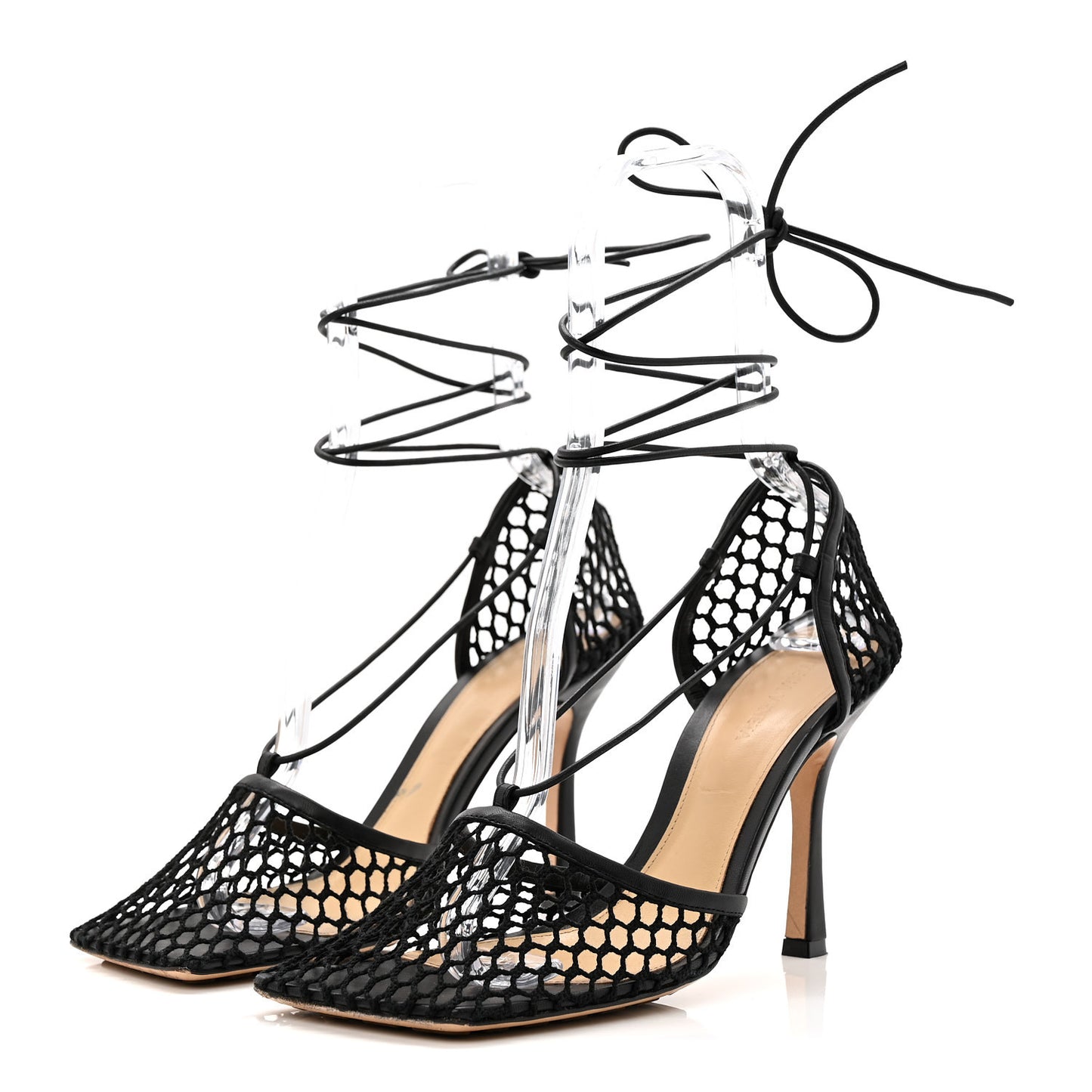 Mesh Nappa Stretch Ankle Tie 90mm Sandals 41 Black