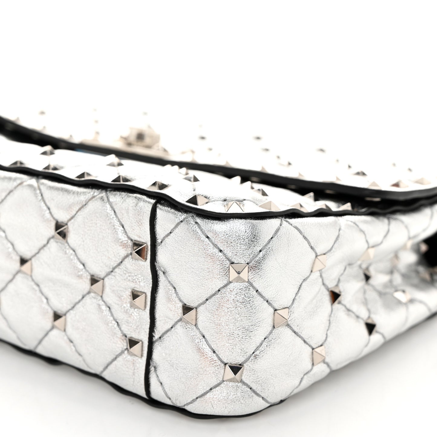 Metallic Nappa Medium Rockstud Spike Shoulder Bag Silver