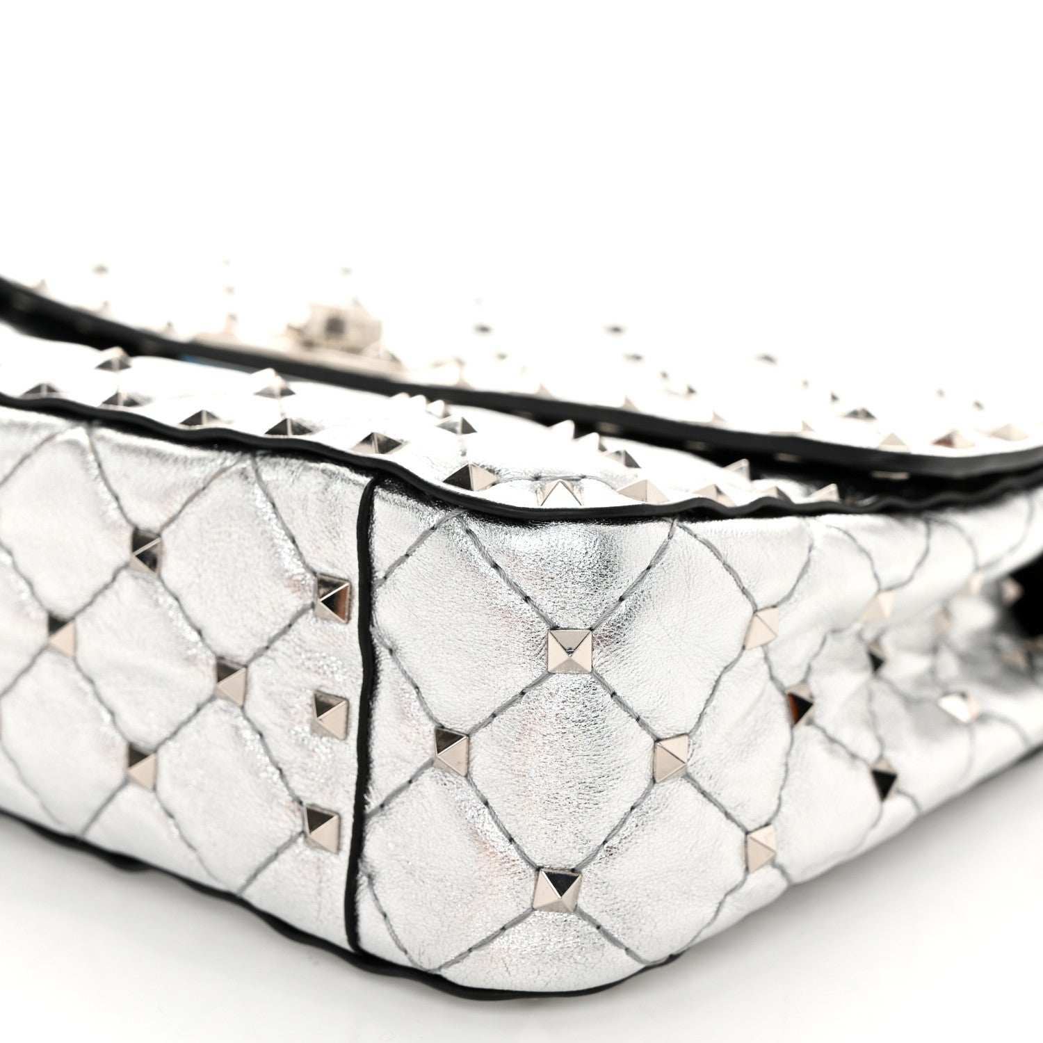 Valentino Garavani Metallic Nappa Medium Rockstud Spike Shoulder Bag Silver 9 of 10