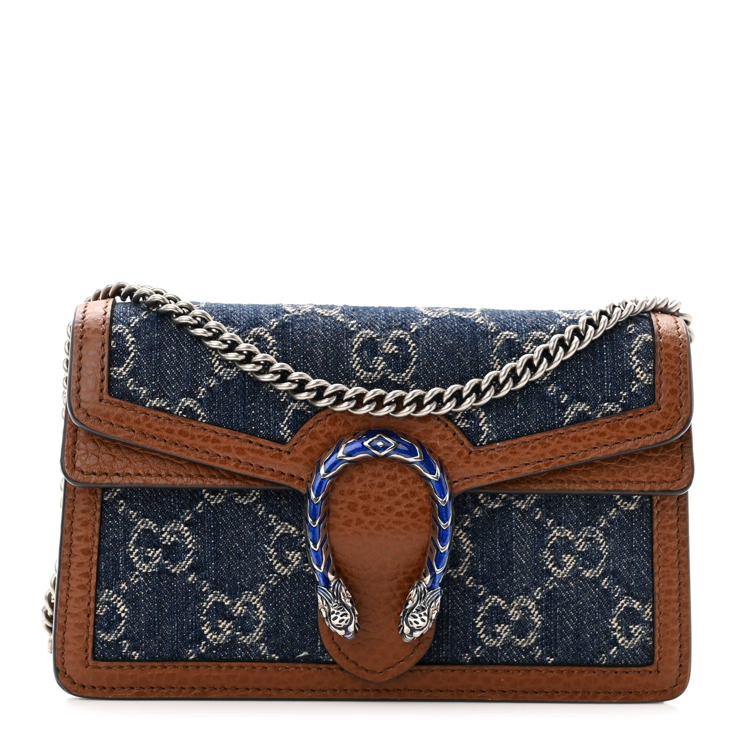 Gucci New Denim GG Monogram Dollar Calfskin Enamel Super Mini Dionysus Shoulder Bag Blue Tea Cuir Epilog Electric Blue 7 of 10