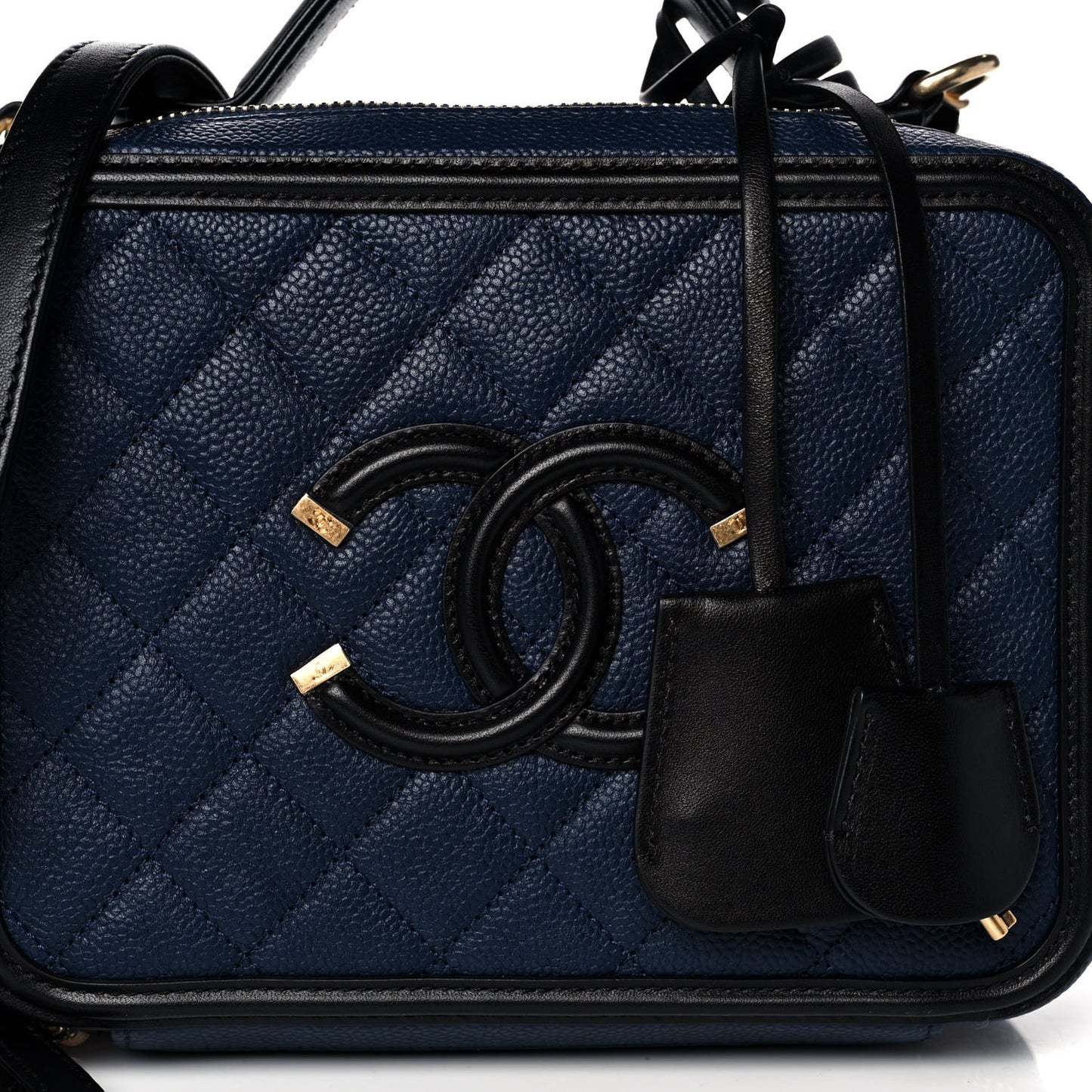 Caviar Quilted Small CC Filigree Vanity Case Navy Black