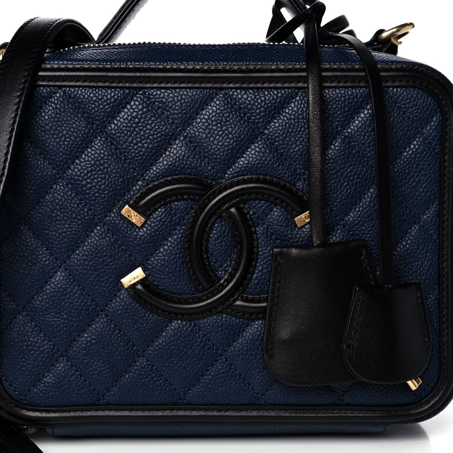 Chanel Caviar Quilted Small CC Filigree Vanity Case Navy Black 8 of 12