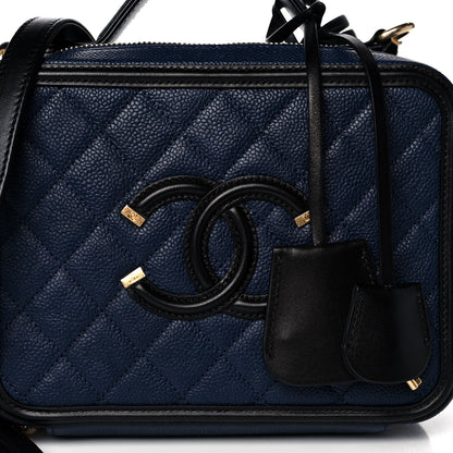 Chanel Caviar Quilted Small CC Filigree Vanity Case Navy Black 8 of 12
