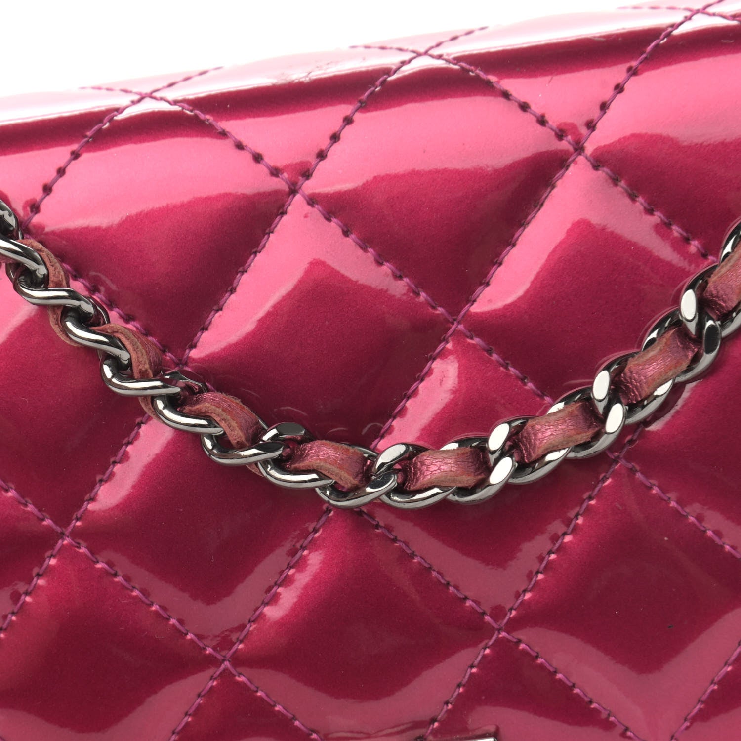 Chanel Metallic Patent Calfskin Quilted Boy Wallet On Chain WOC Fuchsia 13 of 20