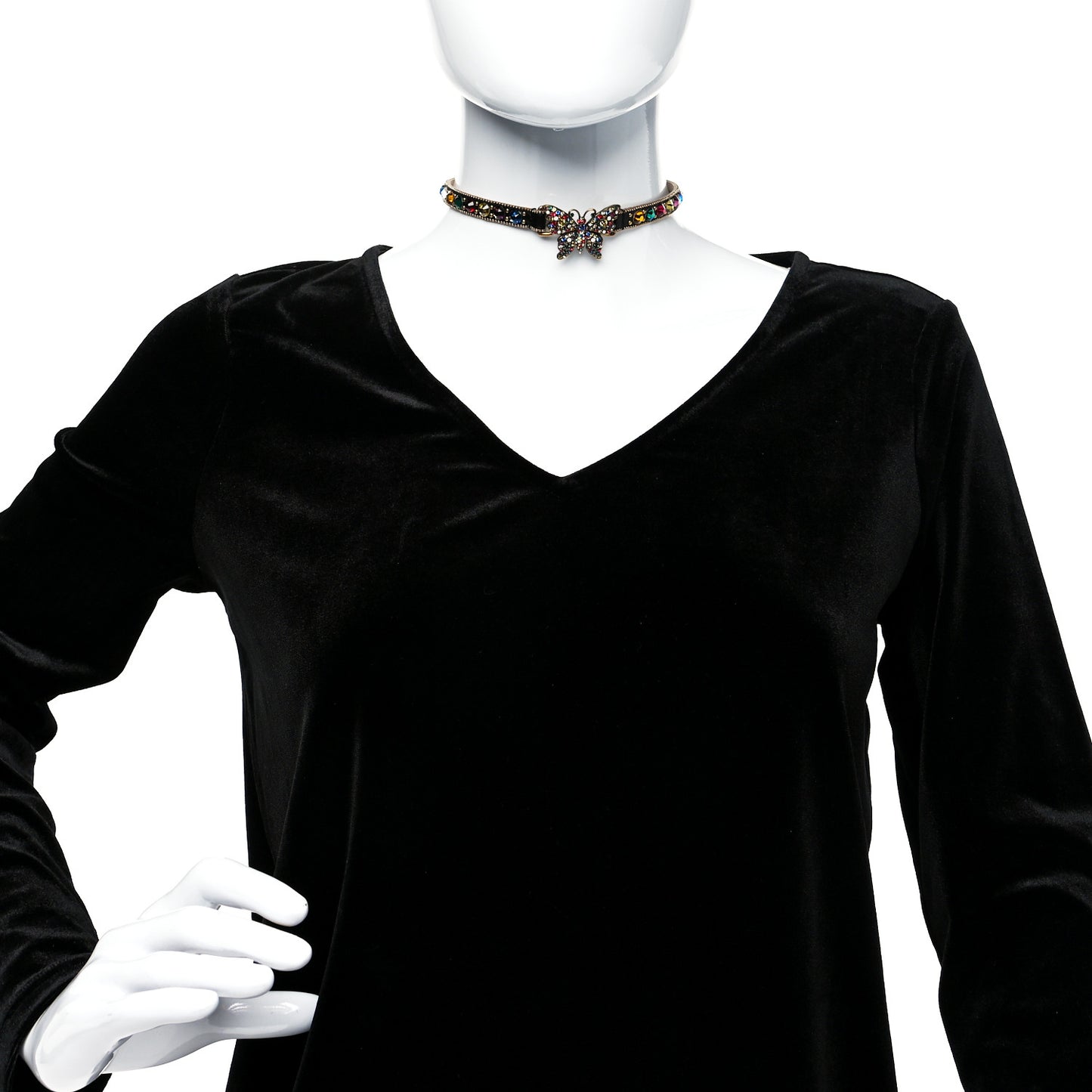 Calfskin Crystal Embellished Butterfly Choker Necklace Multicolor