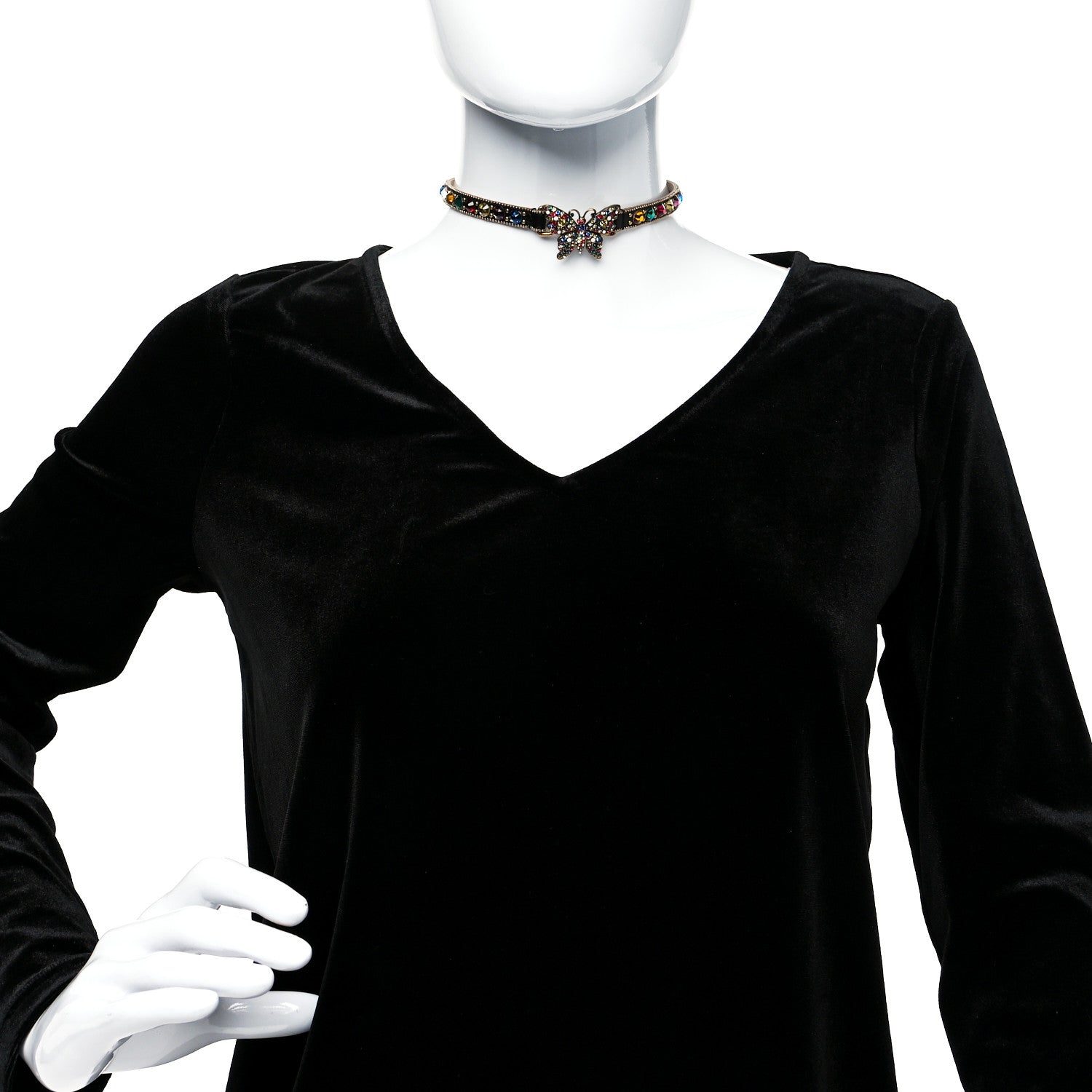 Gucci Calfskin Crystal Embellished Butterfly Choker Necklace Multicolor 2 of 6