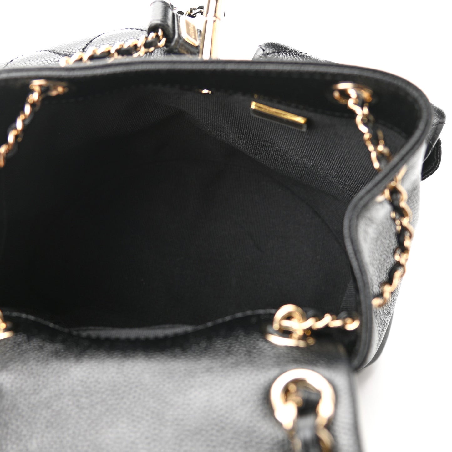 Shiny Caviar Quilted Small Duma Pockets Drawstring Backpack Black