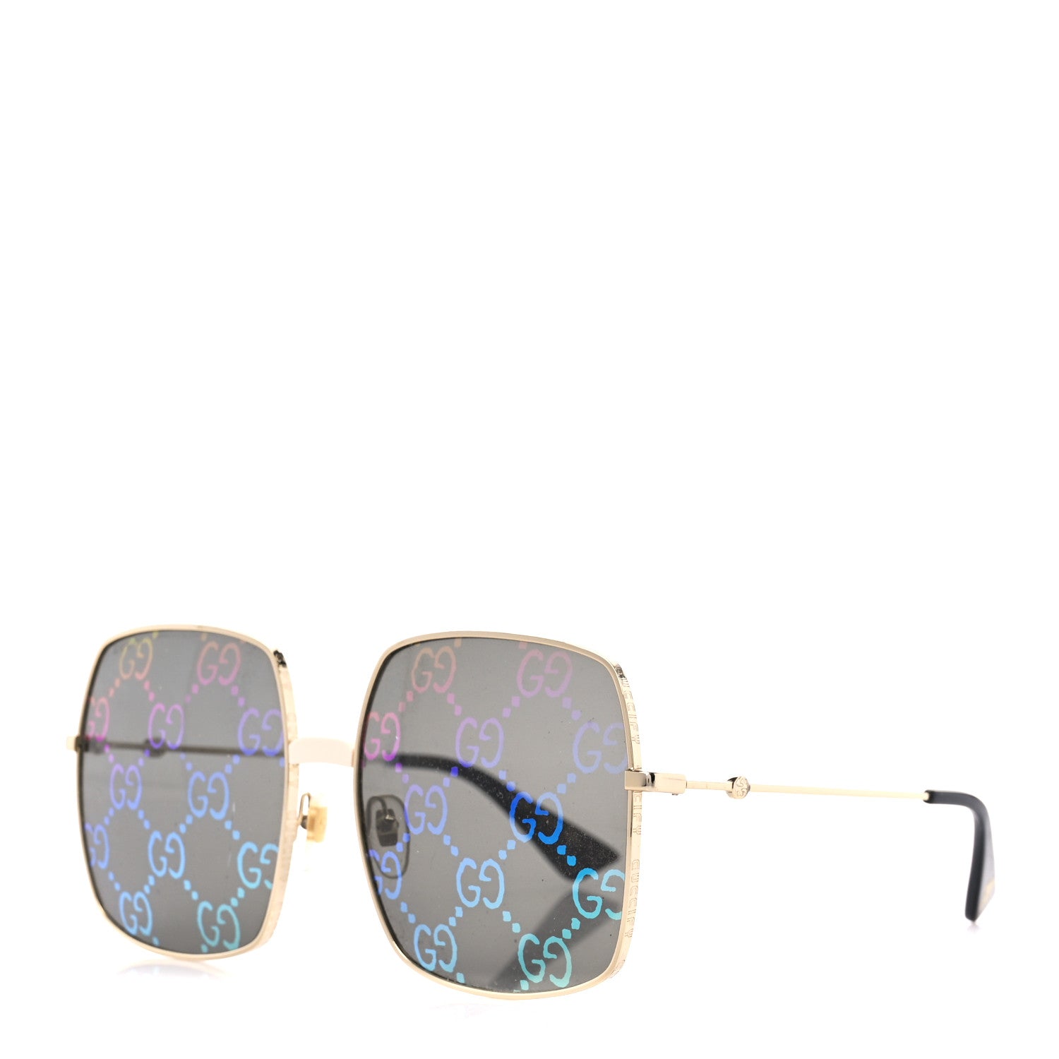 Gucci Metal Rectangular Frame Sunglasses GG0414S Gold Multicolor 1 of 8