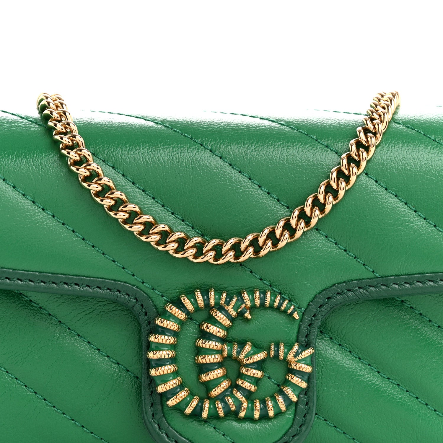 Gucci Azalea Calfskin Enamel Matelasse Diagonal Super Mini Torchon GG Marmont Shoulder Bag New Shamarock Emerald 8 of 10