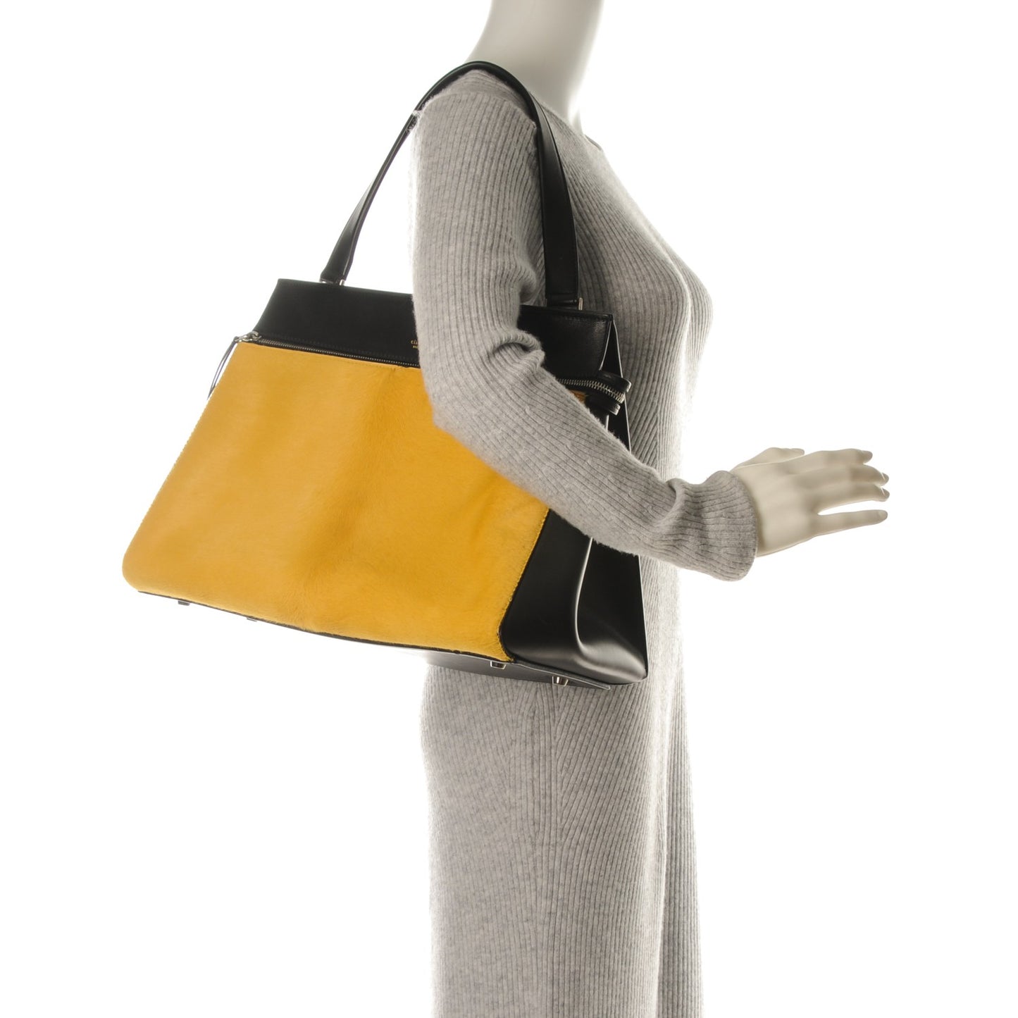 Pony Hair Medium Edge Shoulder Bag Mustard
