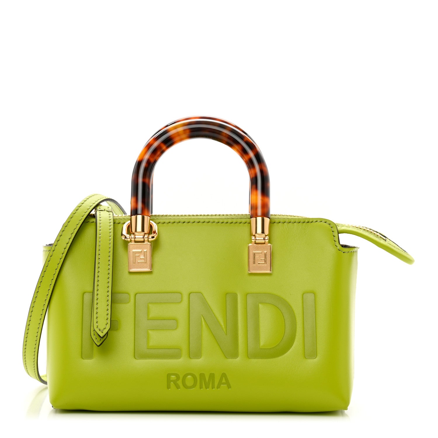 Fendi Vitello King Plexiglass Logo Embossed Mini By The Way Top Handle Boston Bag Wasabi 1 of 9