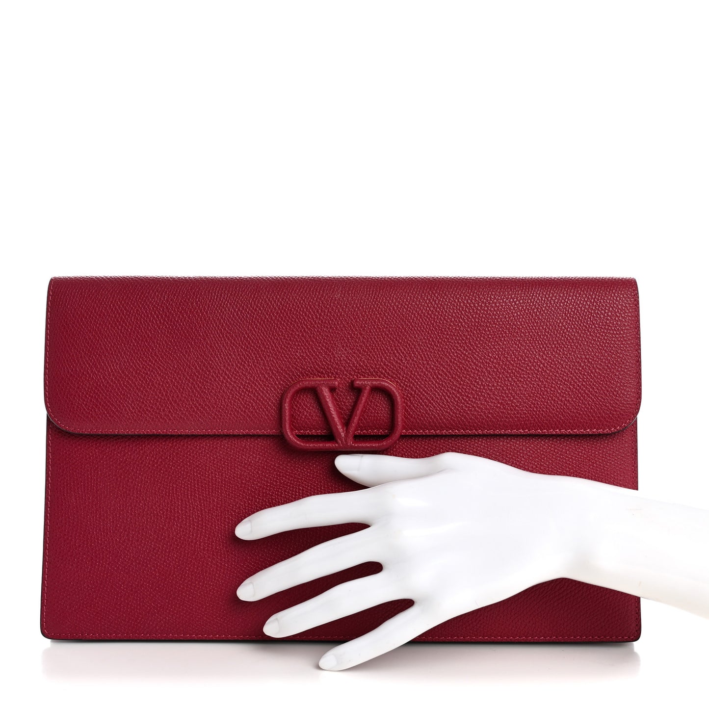 Grainy Calfskin Large Vlogo Clutch Raspberry