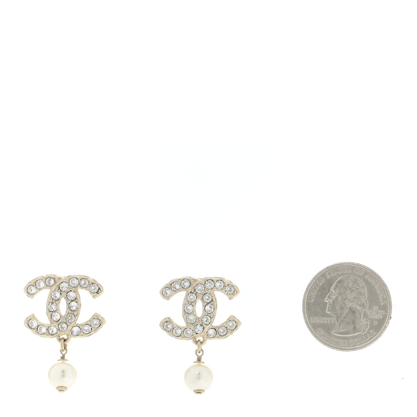 Crystal Pearl CC Drop Earrings Gold
