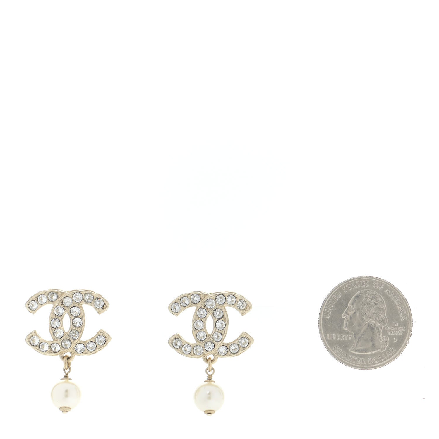Chanel Crystal Pearl CC Drop Earrings Gold 2 of 5
