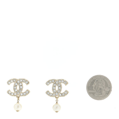 Chanel Crystal Pearl CC Drop Earrings Gold 2 of 5