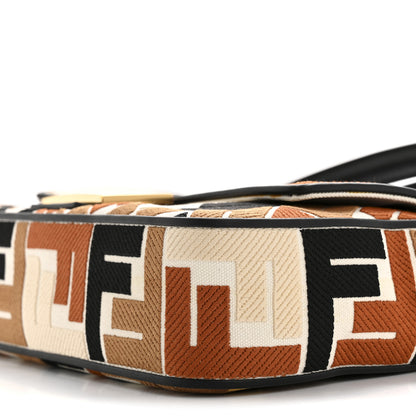 Fendi Canvas Vitello Seta FF Embroidered Baguette Brandy Black 10 of 13