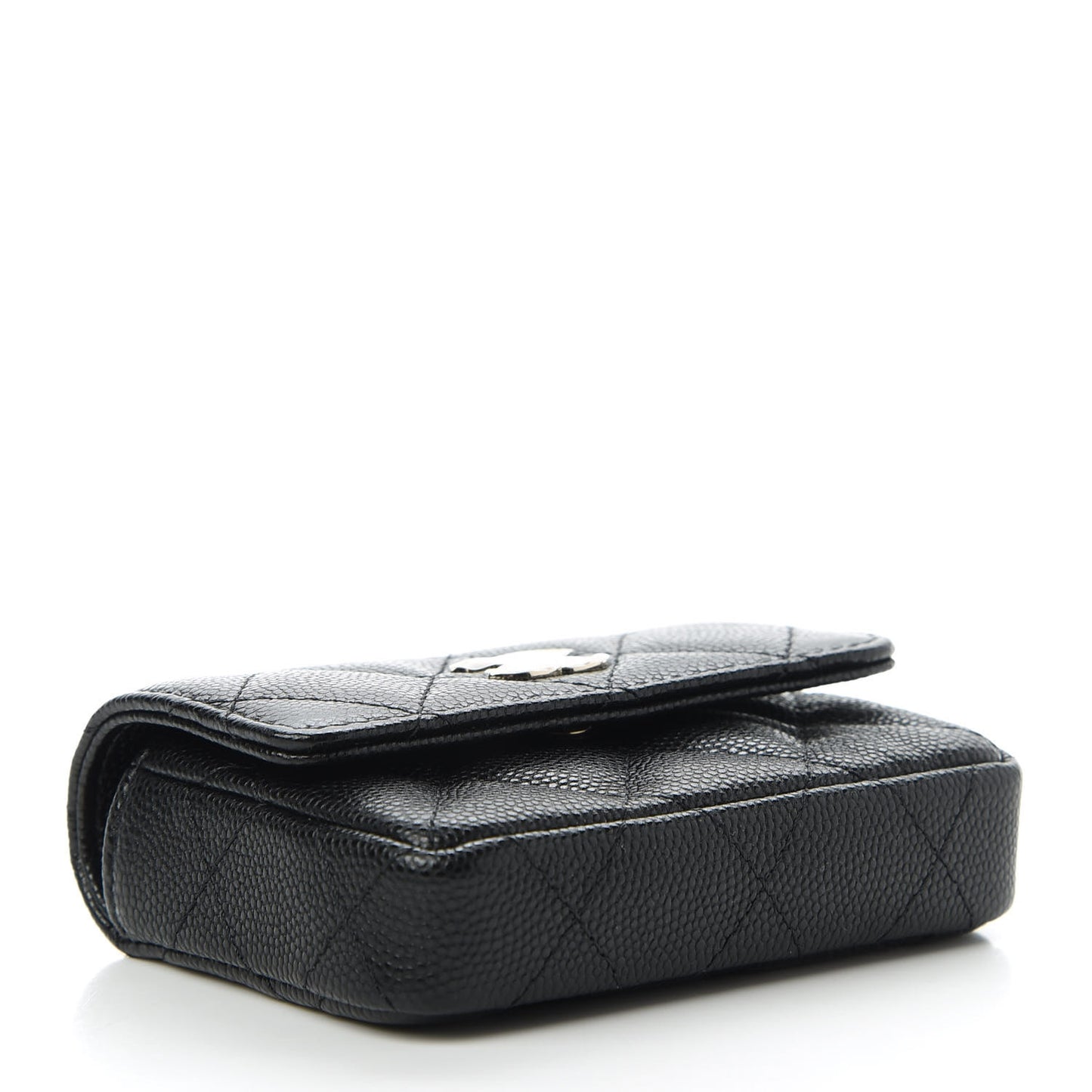 Caviar Quilted Mini Pearl On Top Coin Purse With Chain Black