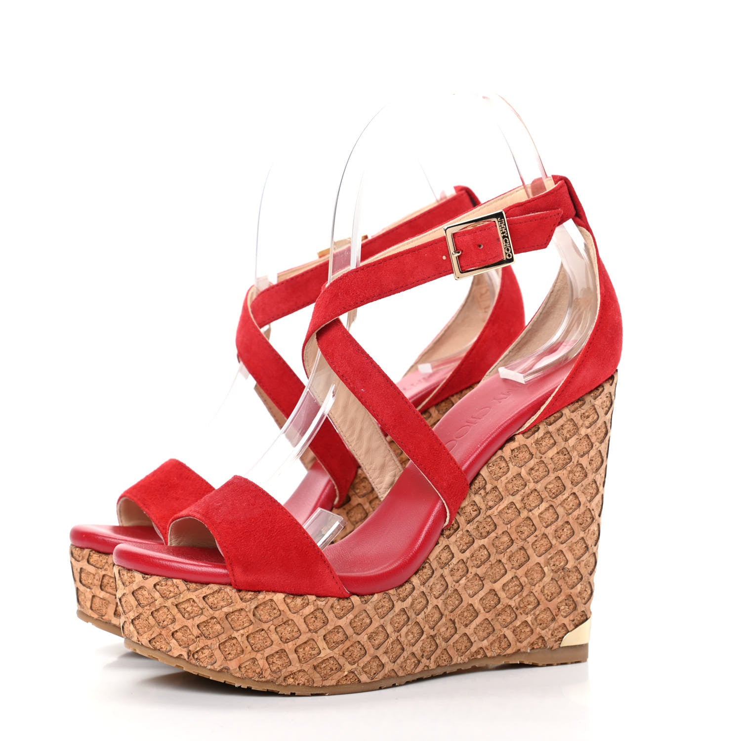 Jimmy Choo Suede Cork Portia 120 Wedge Sandals 36 Red 3 of 9