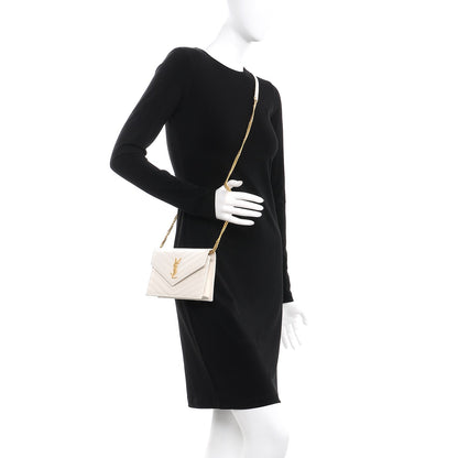 Saint Laurent Grain De Poudre Matelasse Chevron Monogram Envelope Chain Wallet Porcellana 2 of 11