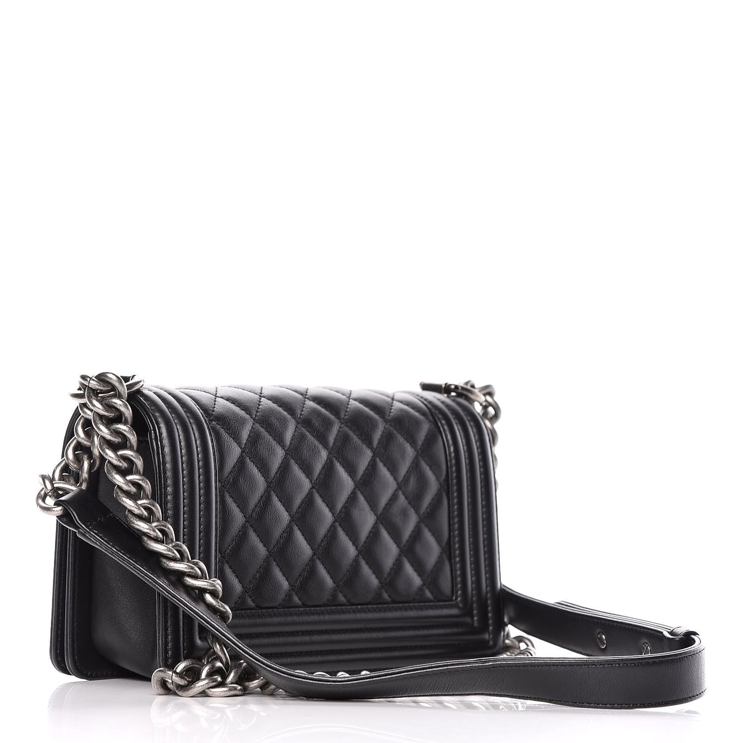 Calfskin Quilted Small Boy Flap Black
