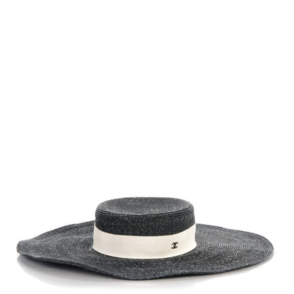 Chanel Woven CC Wide Brim Hat M Navy 1 of 8