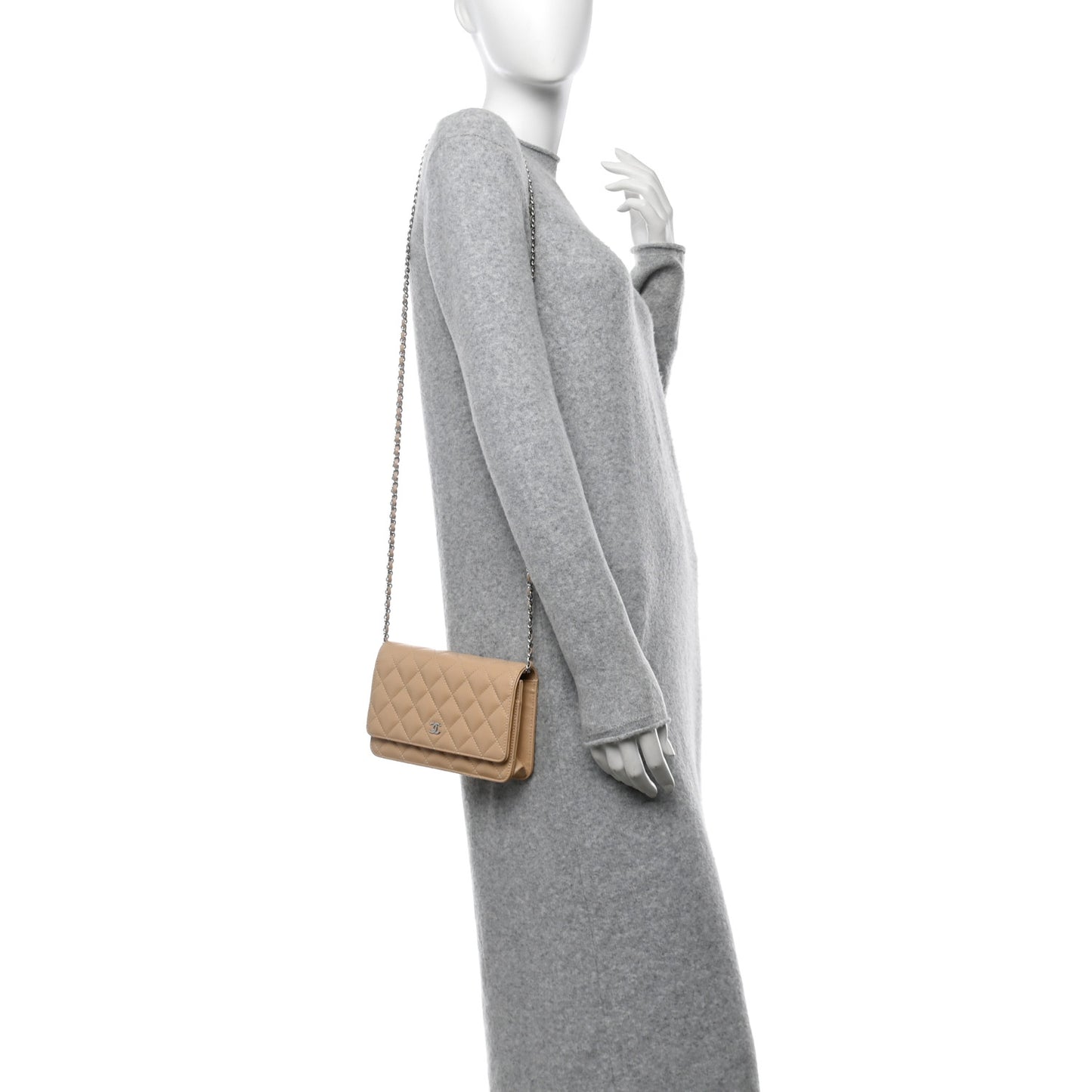 Caviar Quilted Wallet on Chain WOC Beige