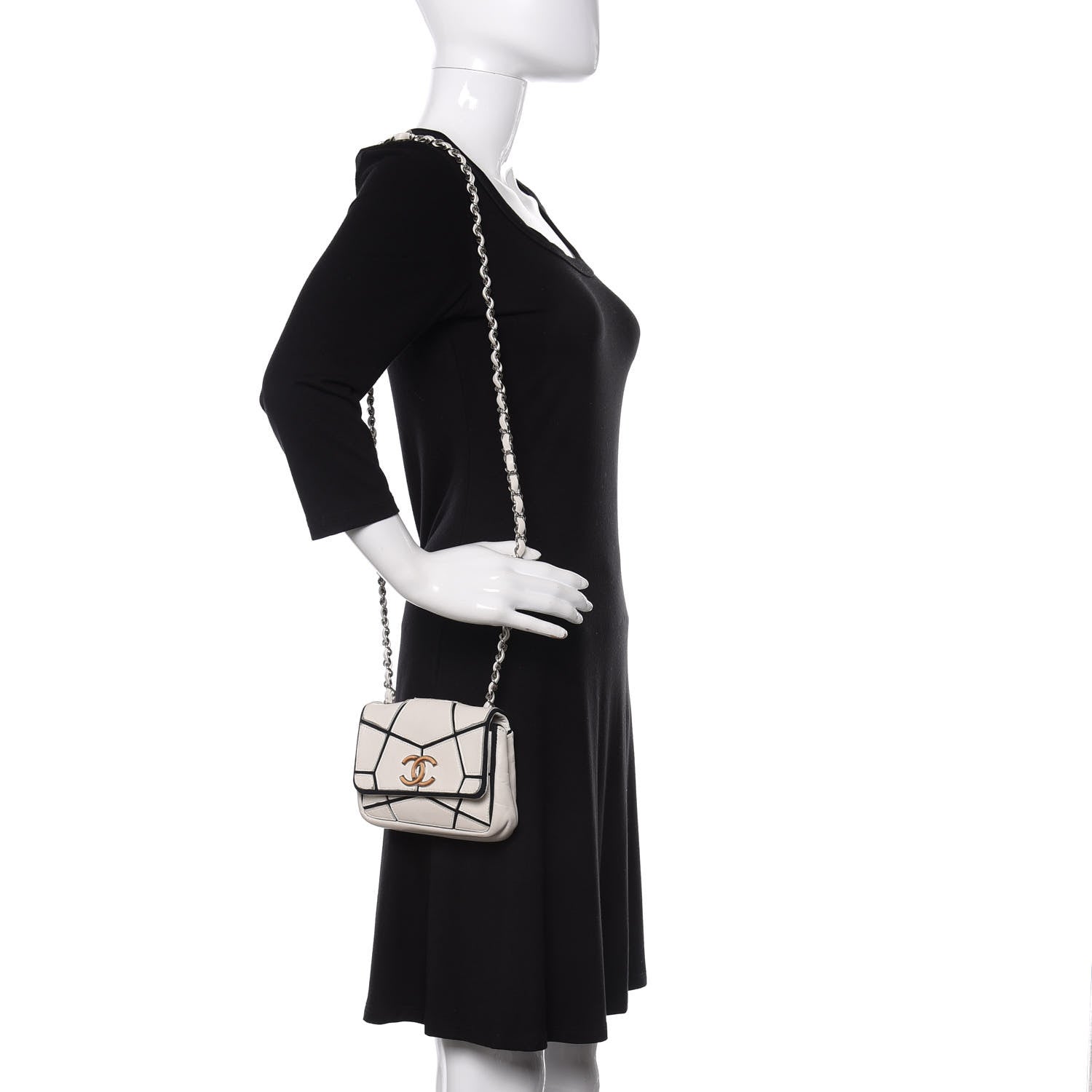 Chanel Calfskin Stitched Curve Mini Flap White Black 2 of 11