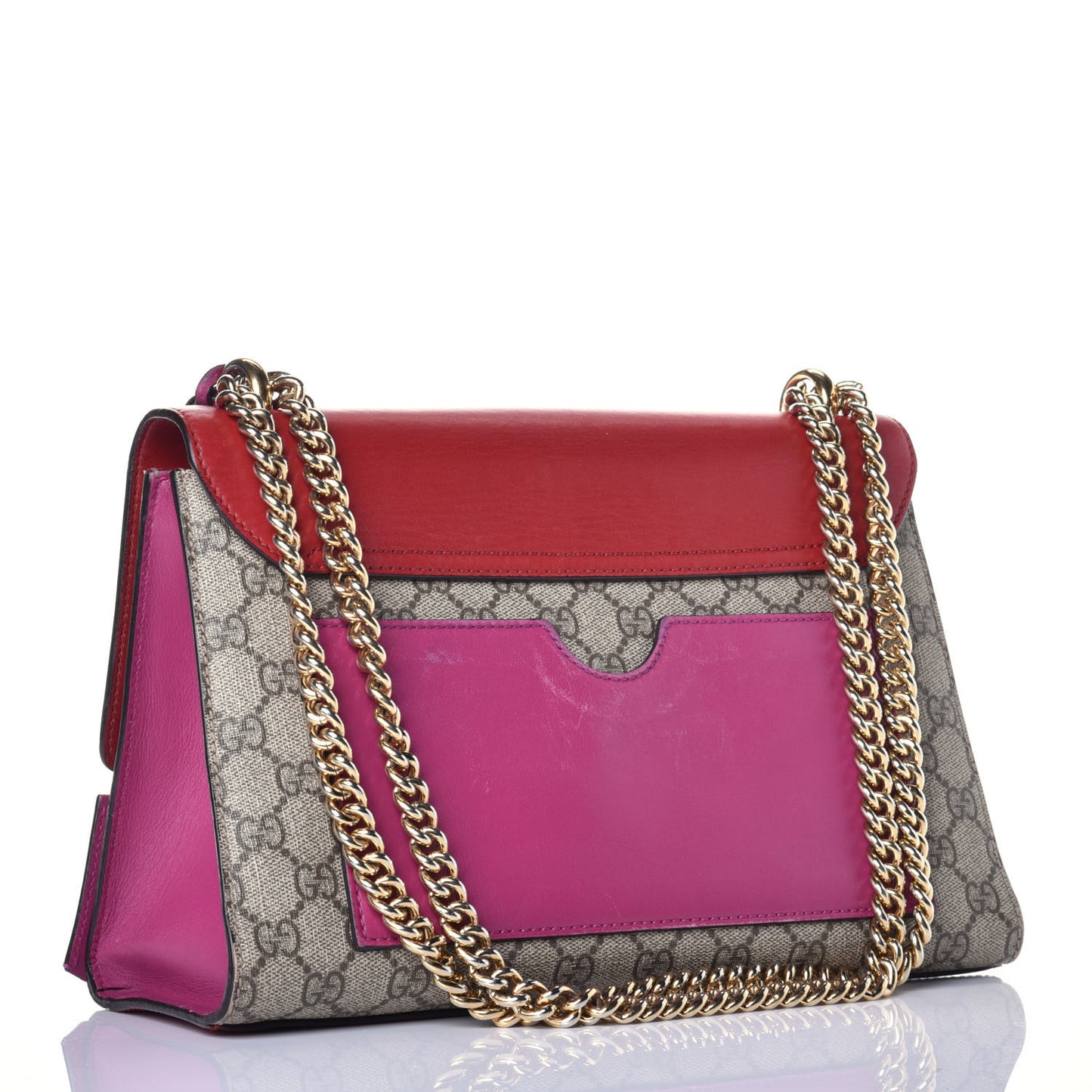 GG Supreme Monogram Calfskin Medium Padlock Shoulder Bag Beige Hibiscus Red New Rosette