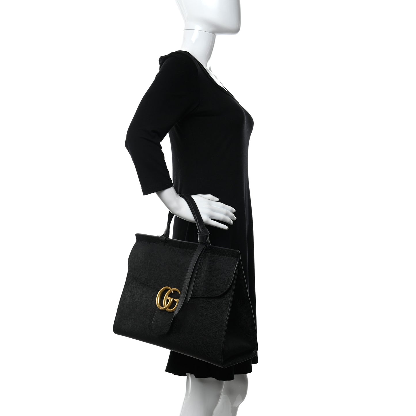Calfskin Medium GG Marmont Top Handle Bag Black