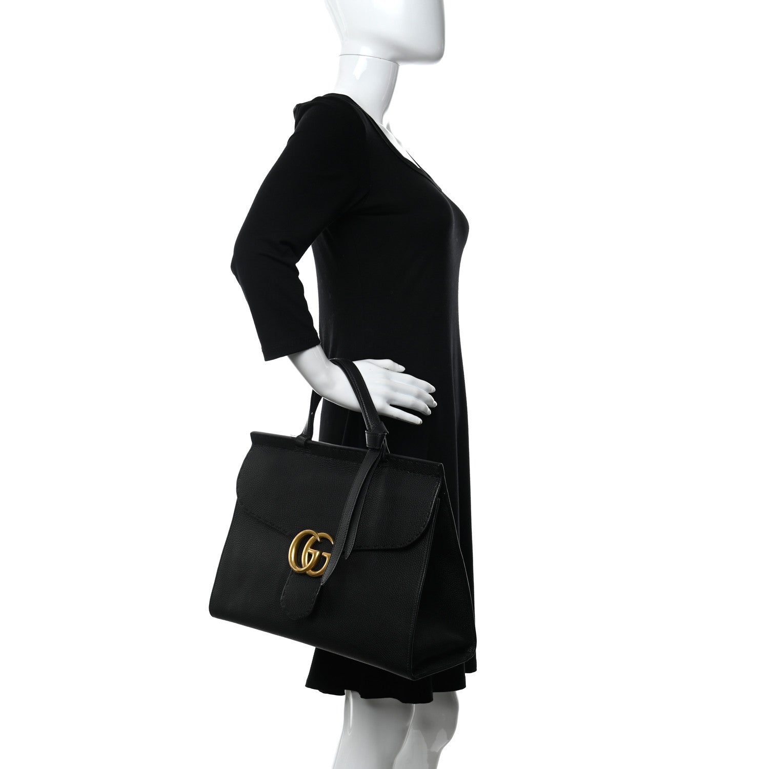 Gucci Calfskin Medium GG Marmont Top Handle Bag Black 2 of 14