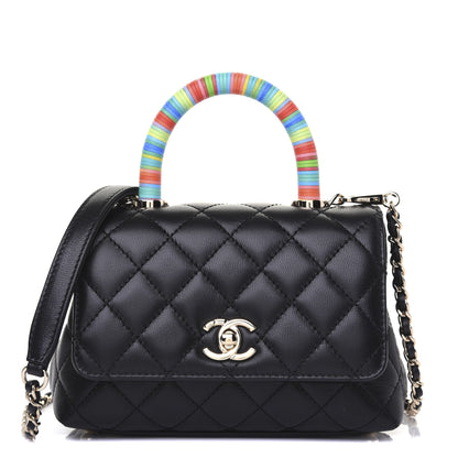 Chanel Goatskin Quilted Rainbow Extra Mini Coco Handle Flap Black 1 of 18