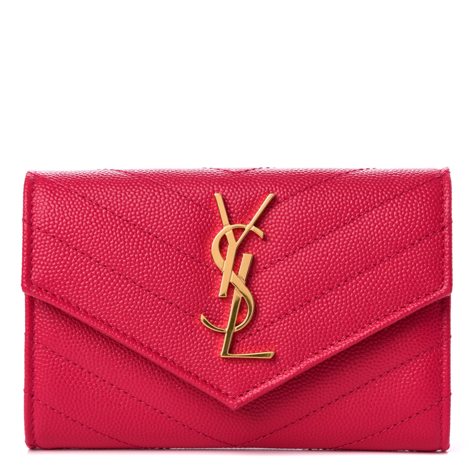 Saint Laurent Grain De Poudre Matelasse Chevron Small Monogram Envelope Wallet Bubblegum 1 of 9