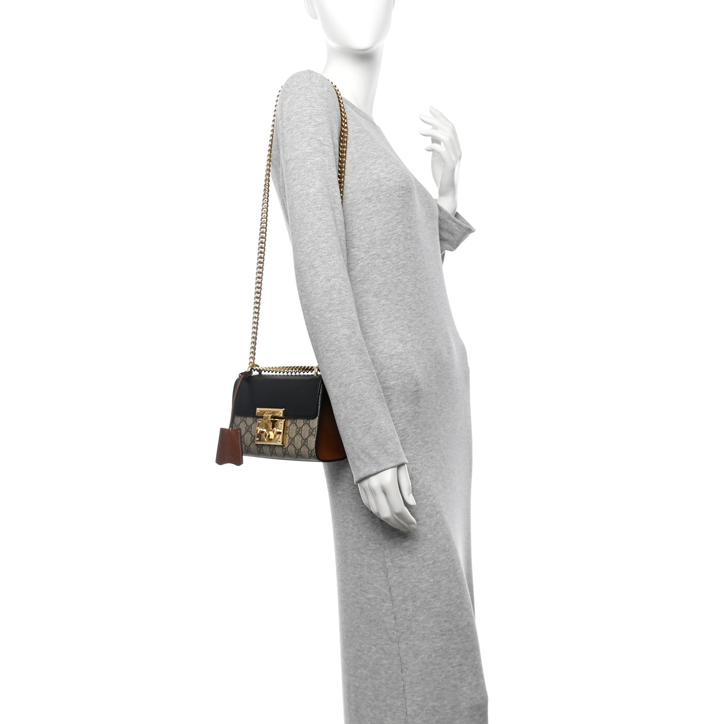 GG Supreme Monogram Calfskin Small Padlock Shoulder Bag Beige Black Cuir