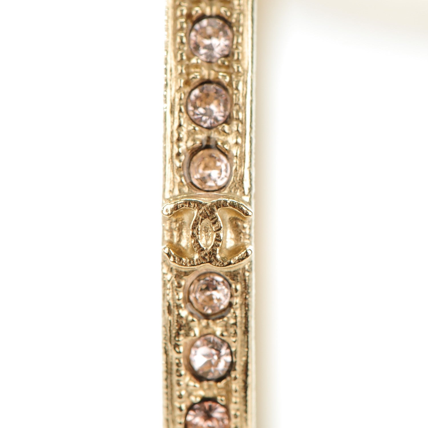 Chanel Crystal CC Hoop Earrings Gold Pale Pink 4 of 6
