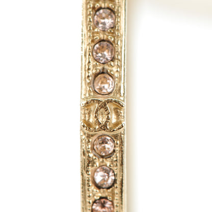 Chanel Crystal CC Hoop Earrings Gold Pale Pink 4 of 6
