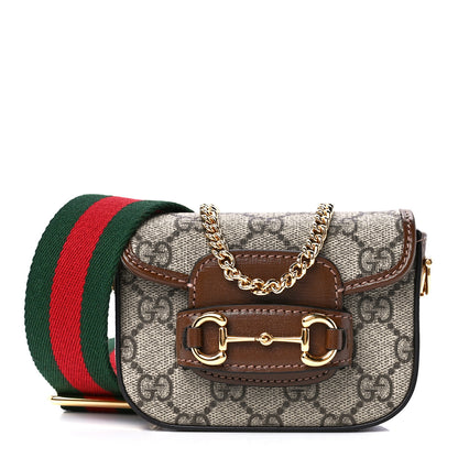 Gucci GG Supreme Monogram Azalea Calfskin Web Horsebit 1955 Wallet On Strap Beige Ebony Brown Sugar 1 of 12